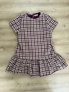 Burgundy Plaid Ruffle Hem Dress